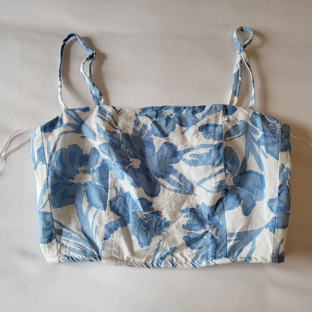 Midnight Sky Blue And White Crop Top Vacation Beach Festival Size L